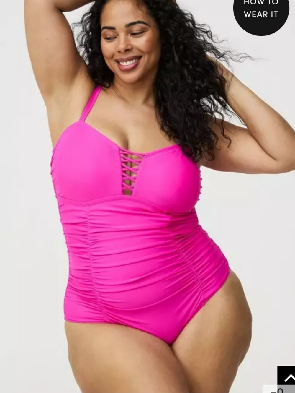 Torrid Hot Pink Ruched One-Piece Slim Fic Swimsuit with Lattice Front